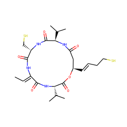 C/C=C1\NC(=O)[C@H](CS)NC(=O)[C@@H](C(C)C)NC(=O)C[C@@H](/C=C/CCS)OC(=O)[C@H](C(C)C)NC1=O ZINC000473119075