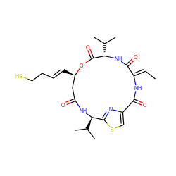 C/C=C1\NC(=O)c2csc(n2)[C@@H](C(C)C)NC(=O)C[C@@H](/C=C/CCS)OC(=O)[C@H](C(C)C)NC1=O ZINC000473114078