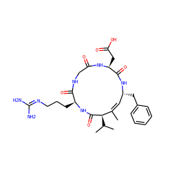 C/C1=C\[C@@H](Cc2ccccc2)NC(=O)[C@H](CC(=O)O)NC(=O)CNC(=O)[C@H](CCCN=C(N)N)NC(=O)[C@@H]1C(C)C ZINC000138715431