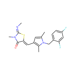 C/N=C1\S/C(=C\c2cc(C)n(Cc3ccc(F)cc3F)c2C)C(=O)N1C ZINC000073129261