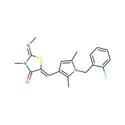 C/N=C1\S/C(=C\c2cc(C)n(Cc3ccccc3F)c2C)C(=O)N1C ZINC000073141532