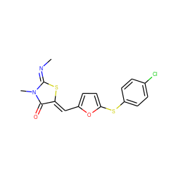 C/N=C1\S/C(=C\c2ccc(Sc3ccc(Cl)cc3)o2)C(=O)N1C ZINC000013470966