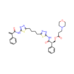 C=C(C(=O)Nc1nnc(CCCCc2nnc(NC(=O)[C@@H](COC(=O)CCN3CCOCC3)c3ccccc3)s2)s1)c1ccccc1 ZINC000169698144