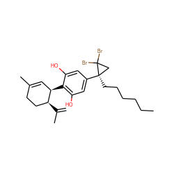 C=C(C)[C@H]1CCC(C)=C[C@H]1c1c(O)cc([C@]2(CCCCCC)CC2(Br)Br)cc1O ZINC000013819868