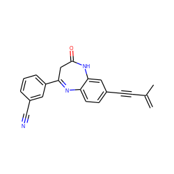 C=C(C)C#Cc1ccc2c(c1)NC(=O)CC(c1cccc(C#N)c1)=N2 ZINC000101155448