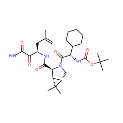 C=C(C)C[C@@H](NC(=O)[C@@H]1[C@@H]2[C@H](CN1C(=O)[C@@H](NC(=O)OC(C)(C)C)C1CCCCC1)C2(C)C)C(=O)C(N)=O ZINC000014949559