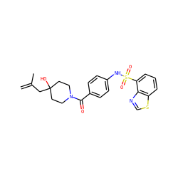 C=C(C)CC1(O)CCN(C(=O)c2ccc(NS(=O)(=O)c3cccc4scnc34)cc2)CC1 ZINC000217630808