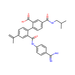 C=C(C)c1ccc(-c2ccc(C(=O)NCC(C)C)cc2C(=O)O)c(C(=O)Nc2ccc(C(=N)N)cc2)c1 ZINC000040943114