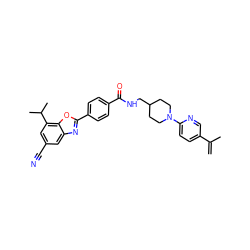 C=C(C)c1ccc(N2CCC(CNC(=O)c3ccc(-c4nc5cc(C#N)cc(C(C)C)c5o4)cc3)CC2)nc1 ZINC000066103764