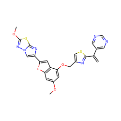 C=C(c1cncnc1)c1nc(COc2cc(OC)cc3oc(-c4cn5nc(OC)sc5n4)cc23)cs1 ZINC000223023507