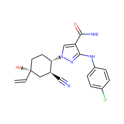 C=C[C@@]1(O)CC[C@H](n2cc(C(N)=O)c(Nc3ccc(Cl)cc3)n2)[C@@H](C#N)C1 ZINC000222982372