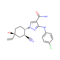 C=C[C@]1(O)CC[C@H](n2cc(C(N)=O)c(Nc3ccc(Cl)cc3)n2)[C@@H](C#N)C1 ZINC000222982437