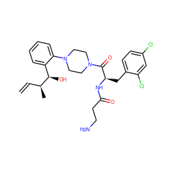 C=C[C@H](C)[C@H](O)c1ccccc1N1CCN(C(=O)[C@@H](Cc2ccc(Cl)cc2Cl)NC(=O)CCN)CC1 ZINC000049877644