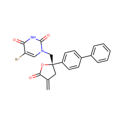 C=C1C[C@@](Cn2cc(Br)c(=O)[nH]c2=O)(c2ccc(-c3ccccc3)cc2)OC1=O ZINC000001485943