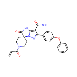 C=CC(=O)N1CCC2(CC1)C(=O)Nc1c(C(N)=O)c(-c3ccc(Oc4ccccc4)cc3)nn12 ZINC001772629357