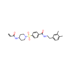 C=CC(=O)NC1CCN(S(=O)(=O)c2ccc(C(=O)NCCc3ccc(C)c(C)c3)cc2)CC1 ZINC000095576679