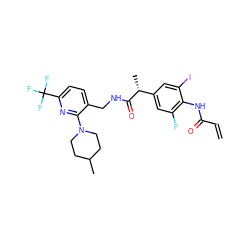 C=CC(=O)Nc1c(F)cc([C@@H](C)C(=O)NCc2ccc(C(F)(F)F)nc2N2CCC(C)CC2)cc1I ZINC000118200509