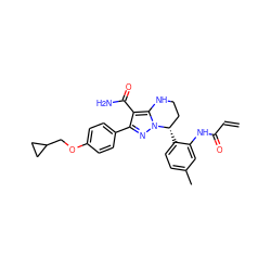 C=CC(=O)Nc1cc(C)ccc1[C@H]1CCNc2c(C(N)=O)c(-c3ccc(OCC4CC4)cc3)nn21 ZINC001772602177