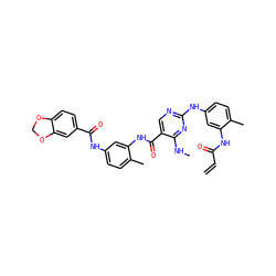 C=CC(=O)Nc1cc(Nc2ncc(C(=O)Nc3cc(NC(=O)c4ccc5c(c4)OCO5)ccc3C)c(NC)n2)ccc1C ZINC001772576471