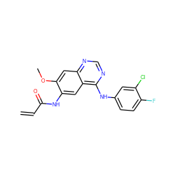 C=CC(=O)Nc1cc2c(Nc3ccc(F)c(Cl)c3)ncnc2cc1OC ZINC000207124463