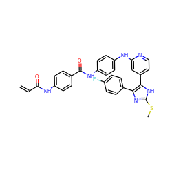 C=CC(=O)Nc1ccc(C(=O)Nc2ccc(Nc3cc(-c4[nH]c(SC)nc4-c4ccc(F)cc4)ccn3)cc2)cc1 ZINC001772632100