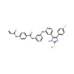 C=CC(=O)Nc1ccc(C(=O)Nc2cccc(Nc3cc(-c4c(-c5ccc(F)cc5)nc(SC)n4C)ccn3)c2)cc1 ZINC001772640683