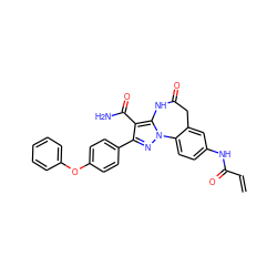 C=CC(=O)Nc1ccc2c(c1)CC(=O)Nc1c(C(N)=O)c(-c3ccc(Oc4ccccc4)cc3)nn1-2 ZINC001772571322