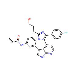 C=CC(=O)Nc1cccc(-c2c[nH]c3nccc(-c4[nH]c(CCCO)nc4-c4ccc(F)cc4)c23)c1 ZINC001772651185