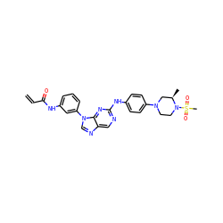 C=CC(=O)Nc1cccc(-n2cnc3cnc(Nc4ccc(N5CCN(S(C)(=O)=O)[C@H](C)C5)cc4)nc32)c1 ZINC001772583722