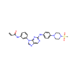 C=CC(=O)Nc1cccc(-n2cnc3cnc(Nc4ccc(N5CCN(S(C)(=O)=O)CC5)cc4)nc32)c1 ZINC001772644024