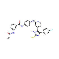 C=CC(=O)Nc1cccc(C(=O)Nc2ccc(Nc3cc(-c4c(-c5ccc(F)cc5)nc(SC)n4C)ccn3)cc2)c1 ZINC001772644454