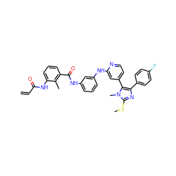 C=CC(=O)Nc1cccc(C(=O)Nc2cccc(Nc3cc(-c4c(-c5ccc(F)cc5)nc(SC)n4C)ccn3)c2)c1C ZINC001772628782