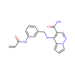 C=CC(=O)Nc1cccc(CNc2c(C(N)=O)cnn3cccc23)c1 ZINC001772626591