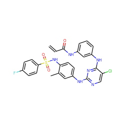 C=CC(=O)Nc1cccc(Nc2nc(Nc3ccc(NS(=O)(=O)c4ccc(F)cc4)c(C)c3)ncc2Cl)c1 ZINC001772620088