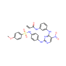 C=CC(=O)Nc1cccc(Nc2nc(Nc3ccc(NS(=O)(=O)c4ccc(OC)cc4)cc3)ncc2[N+](=O)[O-])c1 ZINC001772572168