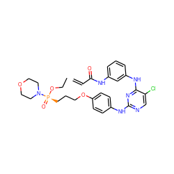 C=CC(=O)Nc1cccc(Nc2nc(Nc3ccc(OCCC[P@](=O)(OCC)N4CCOCC4)cc3)ncc2Cl)c1 ZINC001772606023