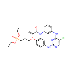 C=CC(=O)Nc1cccc(Nc2nc(Nc3ccc(OCCCP(=O)(OCC)OCC)cc3)ncc2Cl)c1 ZINC001772625687