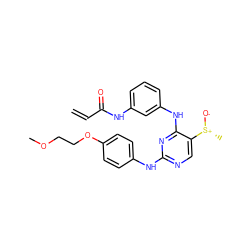 C=CC(=O)Nc1cccc(Nc2nc(Nc3ccc(OCCOC)cc3)ncc2[S@@+](C)[O-])c1 ZINC000148597548