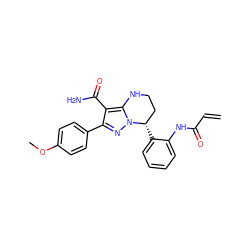 C=CC(=O)Nc1ccccc1[C@H]1CCNc2c(C(N)=O)c(-c3ccc(OC)cc3)nn21 ZINC001772588310