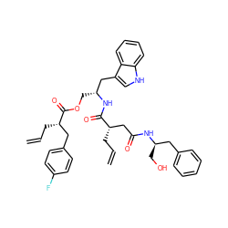 C=CC[C@@H](CC(=O)N[C@H](CO)Cc1ccccc1)C(=O)N[C@H](COC(=O)[C@@H](CC=C)Cc1ccc(F)cc1)Cc1c[nH]c2ccccc12 ZINC000072127720