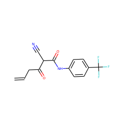 C=CCC(=O)C(C#N)C(=O)Nc1ccc(C(F)(F)F)cc1 ZINC000100785062