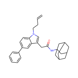 C=CCCn1cc(CC(=O)NC23CC4CC(CC(C4)C2)C3)c2cc(-c3ccccc3)ccc21 ZINC000084731175