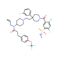 C=CCN(C(=O)CCc1ccc(OC(F)(F)F)cc1)C1CCN(CCC2(c3cccc(F)c3)CCN(C(=O)c3cc(S(=O)(=O)NC)c(F)cc3Cl)CC2)CC1 ZINC000095545349