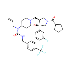 C=CCN(C(=O)NCc1ccc(C(F)(F)F)cc1)C1CCN(C[C@H]2CN(C(=O)C3CCCC3)C[C@]2(O)c2cccc(F)c2)CC1 ZINC000058583530