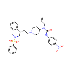 C=CCN(C(=O)Nc1ccc([N+](=O)[O-])cc1)C1CCN(CC[C@H](CN(C)S(=O)(=O)c2ccccc2)c2ccccc2)CC1 ZINC000103198948