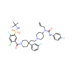 C=CCN(C(=O)Nc1ccc(F)cc1)C1CCN(CCC2(c3cccc(F)c3)CCN(C(=O)c3cc(S(=O)(=O)NC(C)(C)C)c(F)cc3Cl)CC2)CC1 ZINC000095544871