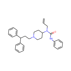 C=CCN(C(=O)Nc1ccccc1)C1CCN(CCC(c2ccccc2)c2ccccc2)CC1 ZINC000028352575