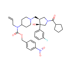 C=CCN(C(=O)OCc1ccc([N+](=O)[O-])cc1)C1CCN(C[C@H]2CN(C(=O)C3CCCC3)C[C@]2(O)c2cccc(F)c2)CC1 ZINC000058583976