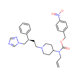 C=CCN(C(=O)OCc1ccc([N+](=O)[O-])cc1)C1CCN(CC[C@@H](Cn2cncn2)c2ccccc2)CC1 ZINC000026832535