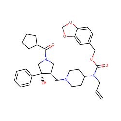 C=CCN(C(=O)OCc1ccc2c(c1)OCO2)C1CCN(C[C@H]2CN(C(=O)C3CCCC3)C[C@]2(O)c2ccccc2)CC1 ZINC000053296912